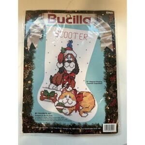 Bucilla MY FAVORITE PET 10” Stocking Counted Cross Stitch Kit # 82922 Vtg 1991